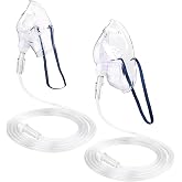 2PCS M Oxygen Mask with 6.6 Ft Tubing and Adjustable Strap (Clear, ML) | (No Cup), Adult Oxygen Mask, No Smell, Lightweight Breathing Masks for Face - Clear, Size M L