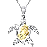 Zorlioy Diamond Sea Turtle Necklace 925 Sterling Silver Flower and Turtle Pendant Necklace with Lab Grown Diamond Jewelry Gifts for Women