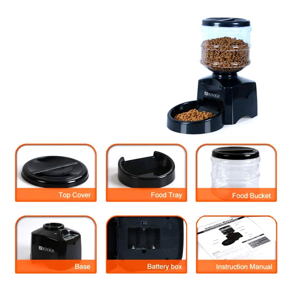 Zenez Automatic Pet Feeder Dispenser 5.5L Medium Capacity with Voice Message Recording and Large LCD Screen for Dogs Cats