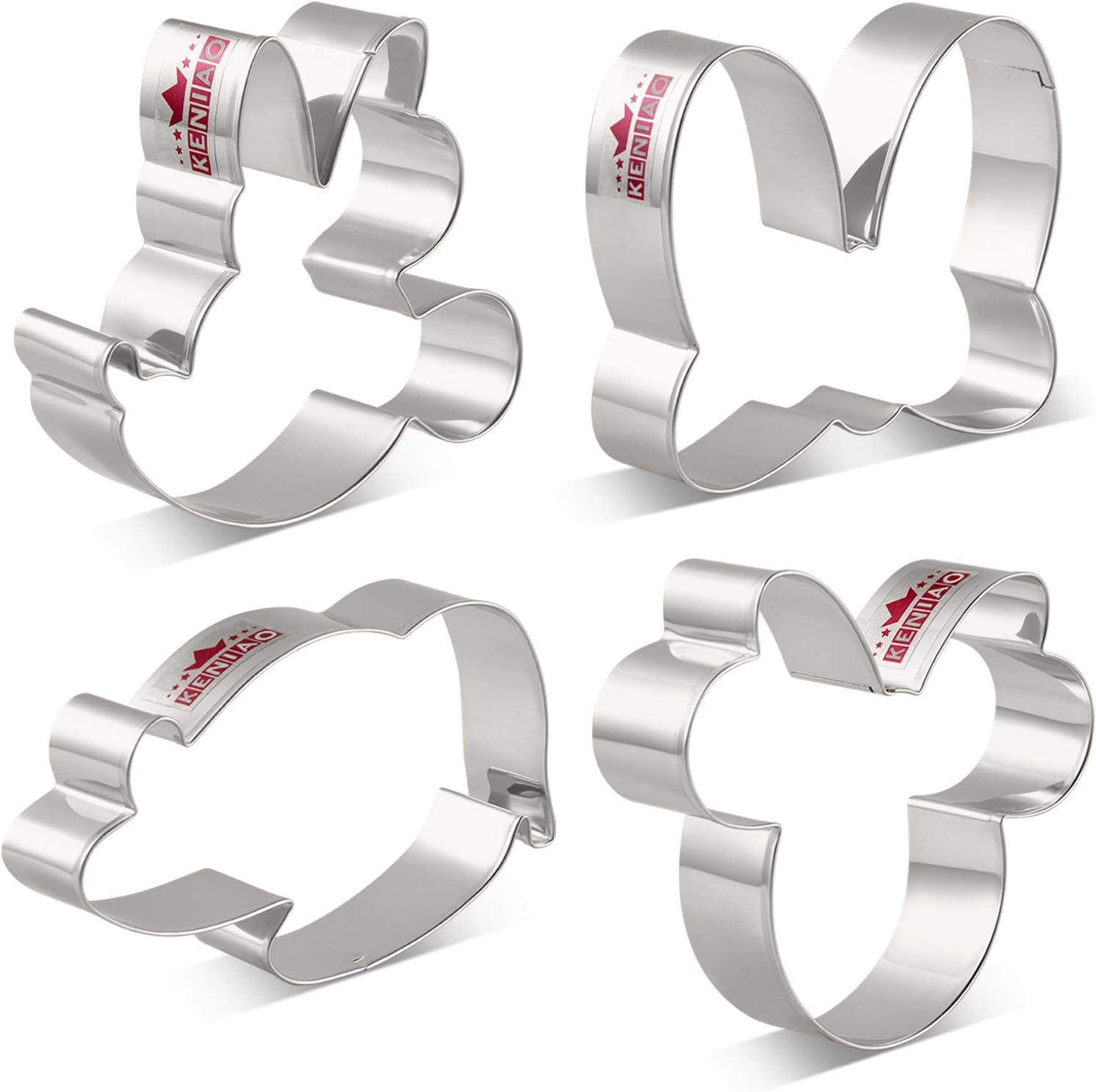 KENIAO Mickey Minnie Mouse Cookie Cutter Set for Kids - 4 Piece - Minnie Ears with Bow, Bow, Minnie Face and Double High Heels Biscuit/Fondant Cutters - Stainless Steel (Minnie Set)