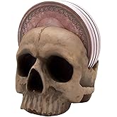 Wowser Gothic Kitchen & Bar Decor- Skull Engraved Coaster Set with Holder, 4.5 Inches, Set of 4