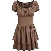 CIDER Womens Tiered Ruffle Mini Dress Square Neck Short Sleeve Casual Dresses