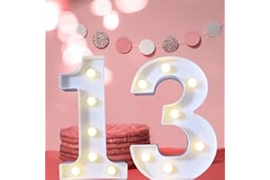 LOVELITE 8.8" Decorative LED Light Up Numbers, Marquee Numbers Lights for 13th Birthday Decorations, Lighted Number Sign for Birthday Party Night Lights Anniversary Backdrop Home Decor, White Number 13
