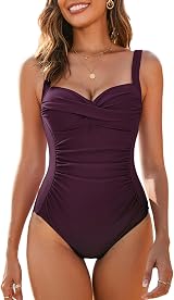 WIN.MAX Deep Plum One Piece Swimsuit Tummy Control Ruched Padded Plus Size UK18