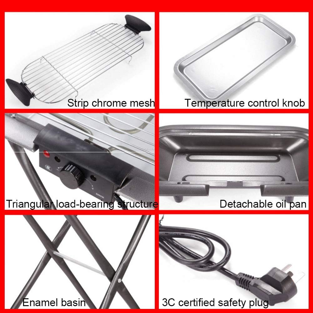 review Barbecue Grill Indoor Smokeless Griddle Electric with Bracket for Camping, Adjustable Heat Control with Indicator Light, Removable Grill And Water Tray, Extra Large Surface 62X32cm, Enamel 2000W