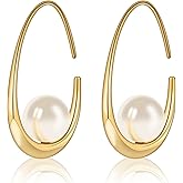 Statement Wedding Bridal Earrings Set, 18K Gold Earrings for Women, Large Oval Hoop Earrings, Long Imitation Pearl Drop Earrings as Birthday Christmas Gifts