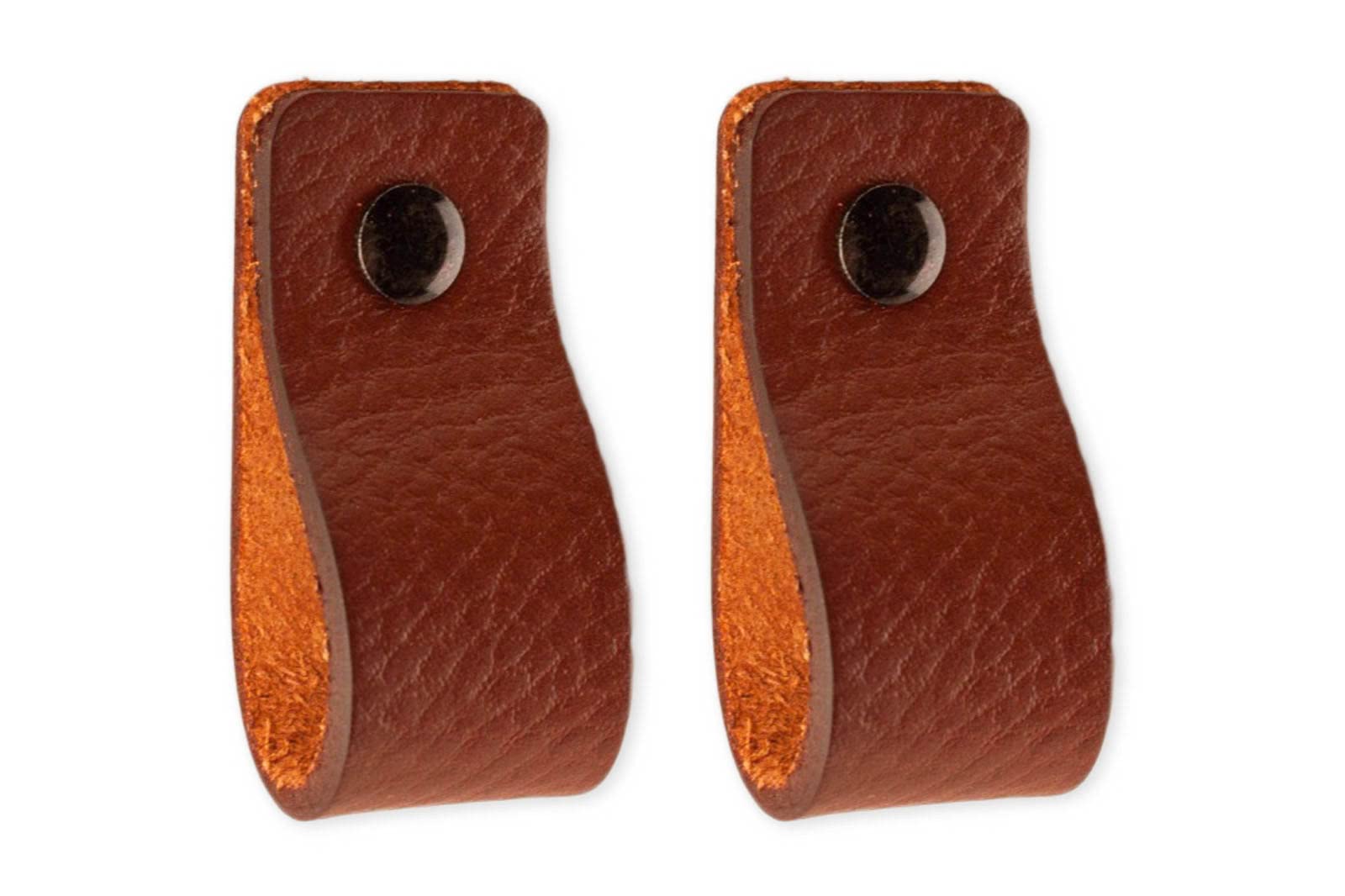 Brute Strength - Leather Handles for Furniture - Cognac - 2 pcs - 12,5 x 2,5 cm - Cabinet Handle, Door Handle for Kitchen, Bathroom, cabinets, Dresser, Wood