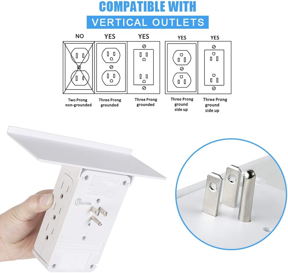 Socket Wall Shelf-CFMASTER 10 Port Surge Protector Wall Outlet, 8 Electrical Outlet Extenders and 2 USB Ports 2.4A, with Removable Built-In Shelf and LED Indicator, FCC Listed, White - - 