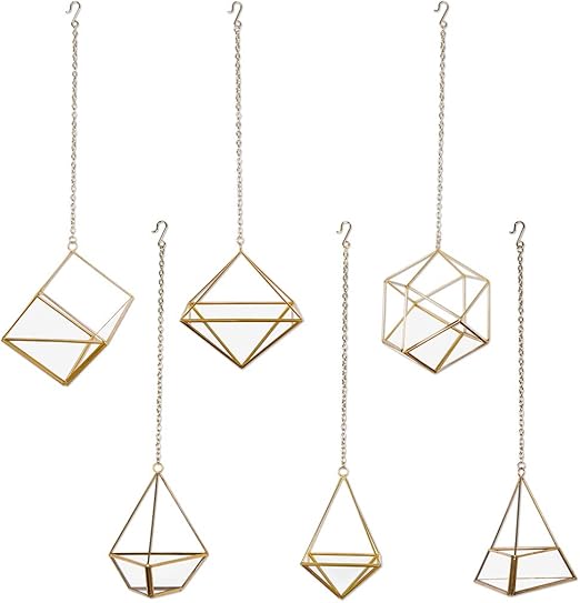 Amazon Com Koyal Wholesale Geometric Metal Hanging Air Planters Set Of 6 Assorted Geometric Modern Shapes Modern Hanging Vase Terrariums Candle Holders Plant Holders 12 Inch Chains Included Home Kitchen