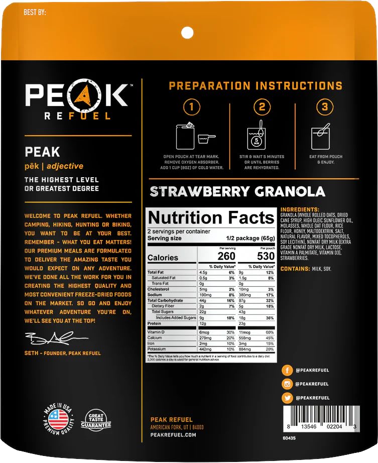 Peak Refuel Strawberry Granola Freeze-Dried Breakfast Meals | Camping, Backpacking & Emergency Food Image