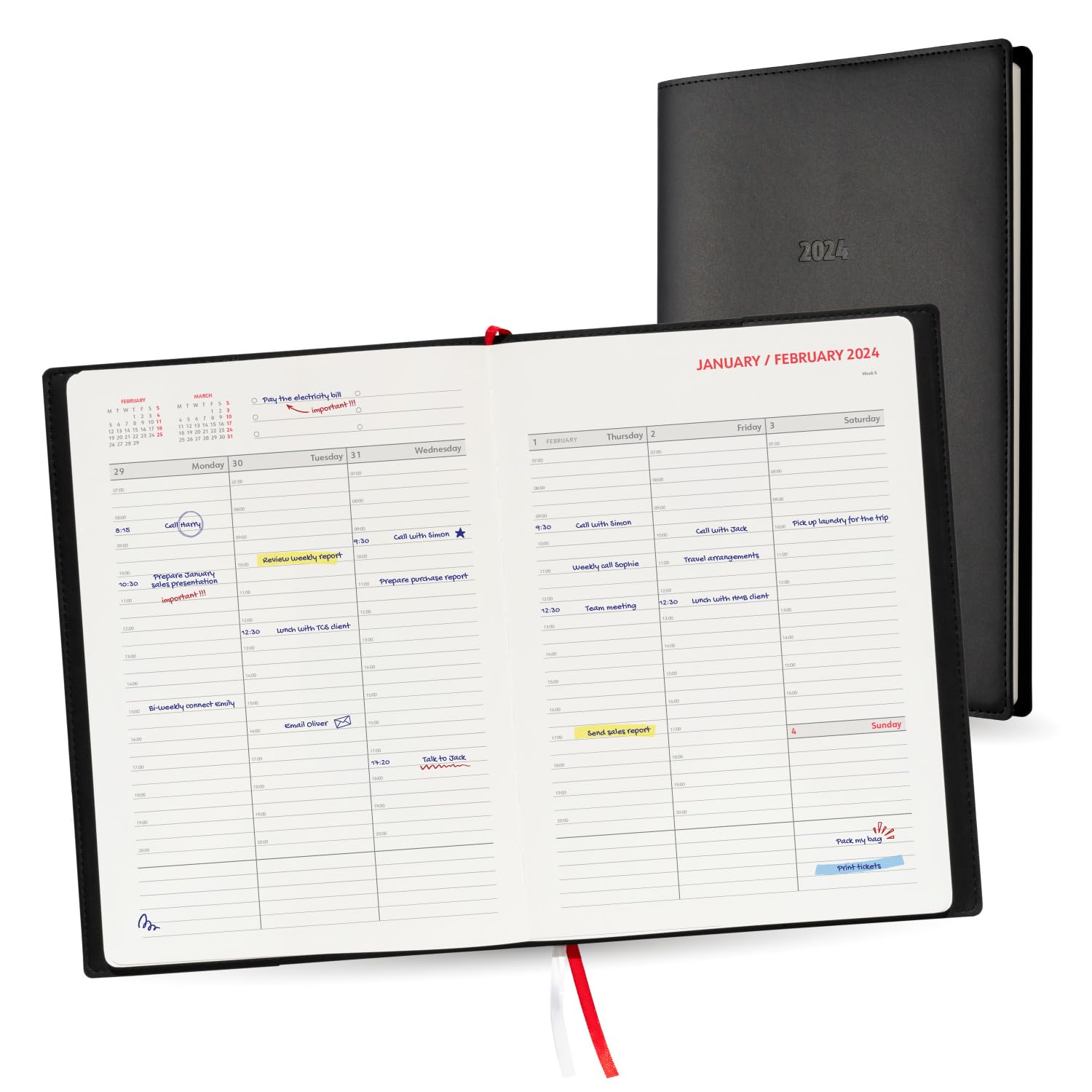 Grupo Erik 2024 Appointment Book | Week To View Diary | December 2023 - January 2025 | PU Softcover & 30 Min Intervals | Weekly Planner | Desk Diary
