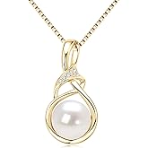 DENGGGUANG Freshwater Pearl Pendant Necklaces for Women, Sterling Silver Infinity Single Pearl Necklace with Shiny Moissanite Wedding Jewelry Gift for Bride Bridesmaid