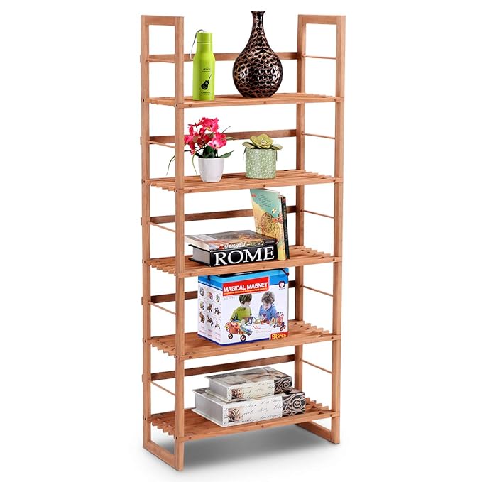 COSTWAY Holzregal Standregal Bücherregal Büroregal Küchenregal Aktenregal Badregal Haushaltsregal, 5 Ablagen, aus Kiefernholz