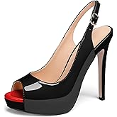 AUMOTED Women's High Heel Slingback Pumps Stilettos High Heels Patent Slingback Pumps Solid Peep Toe Platform Stilettos Pumps Dating Party Dress Shoes 4.7 Inch