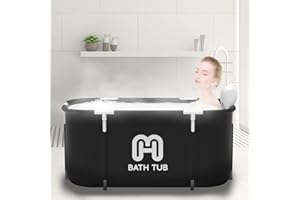 HOTMAX Portable Bathtub for Adult Foldable, Soaking Shower Freestanding Collapsible Bath Tub with Inflatable Pillow and Seat, Ice Bath, Hot Bath Tub for Home SPA(Black)