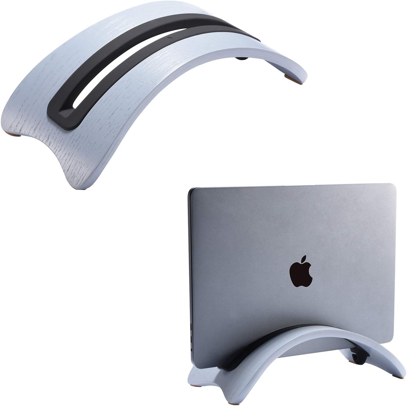 Vertical Laptop Macbook Stand, SAMDI Wood Laptop Holder with 4 Slots More Desktop Space-saving for Apple Macbook Air Pro Notebooks (Oak Wood Gray)
