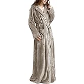 Flygo Womens Fuzzy Plush Long Hooded Robe Full Length Flannel Fleece Bathrobe Warm Housecoat