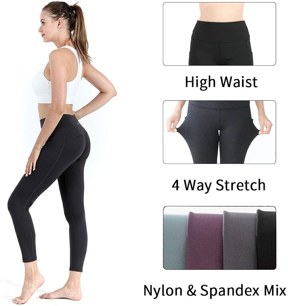 Foyo peach High Waist Yoga Pants with Pockets, Tummy Control Workout Running Athletic Yoga Legging for Women: Clothing