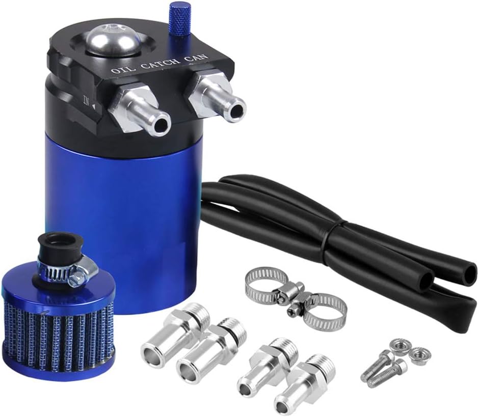 JOOFFF 300Ml Oil Catch Can Tanks,Fuel-Efficient Air Filter Ventilator Separator Oil Pot Car Modification Supply,With Air Filter Black + Blue