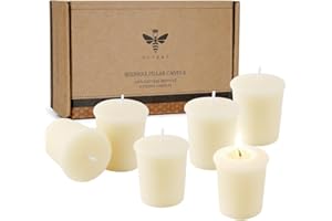 DEYBBY Pure White Beeswax Votive Candles-6 Pack Natural Votives Set for Home Room Decor Party Wedding Spa Gift,12 Hours Burn