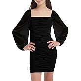 EXARUS Girls Padded Dress Tween Long Sleeve/Spaghetti Strap Bodycon Teen Formal Dance Ruched Easter Dresses Mini 8-14Y