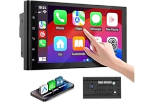 Haudio Double Din Car Stereo with 7 inch HD Touchscreen, Wireless Apple Carplay & Android Auto, Bluetooth, SWC, Mirror Link, AUX,FM Car Radio Receiver(No Backup reversing Camera)|for All Vehicle