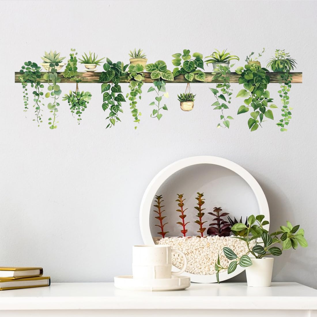 PLIGREAT Potted Plants Wall Decals Hanging Green Plants Wall Stickers for Bedroom Living Room Office Wall Decor Removable Vinyl Sofa TV Background Wall Art Decorative