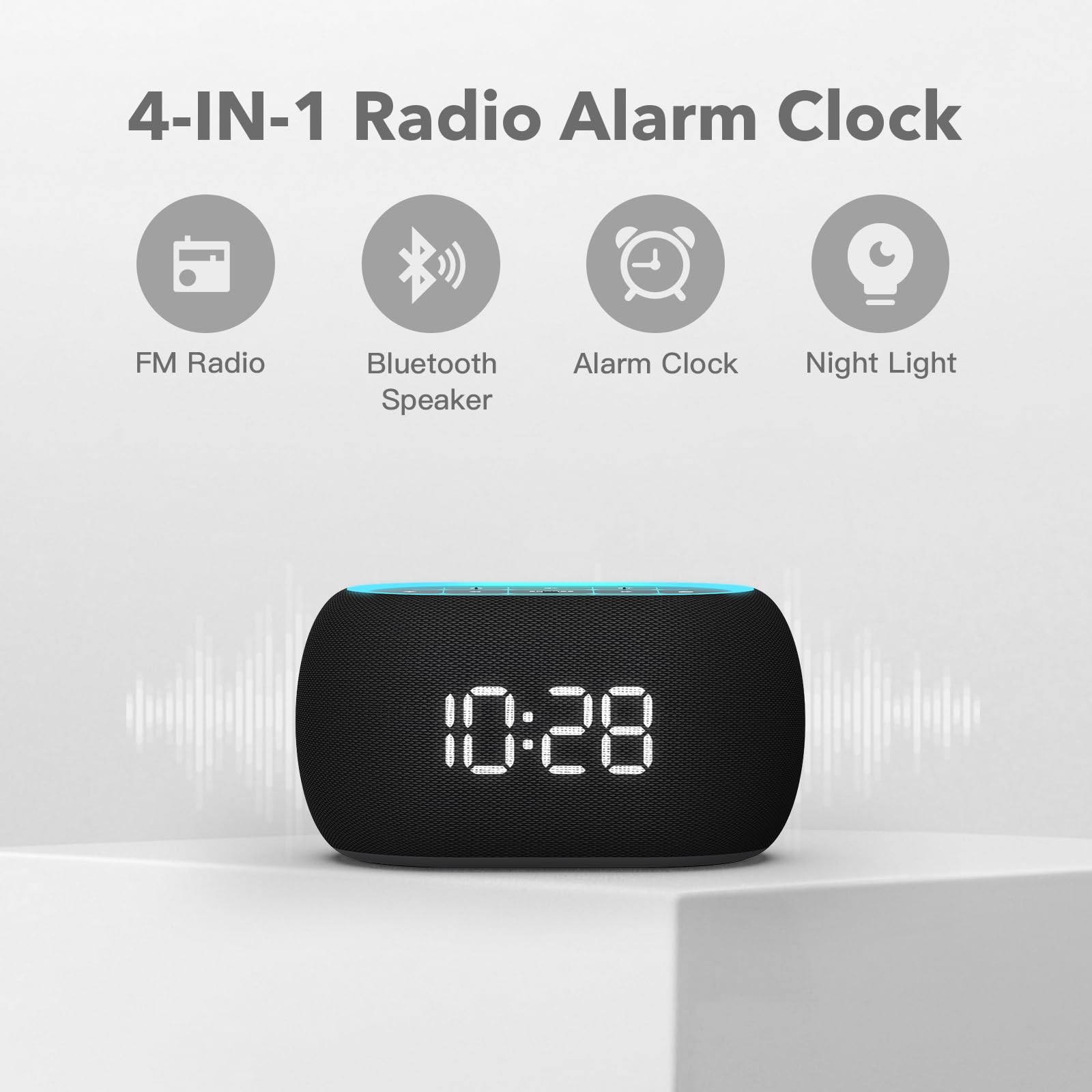 ANJANK Alarm Clock FM Radio with Bluetooth Speaker, Hi-Fi Stereo Sound, 7 Night Light Clolors, 8 Wake Up Sounds, 0-100% Dimmer, 30-Level Volume, Small Digital LED Clock with Auto Time Sync for Bedroom