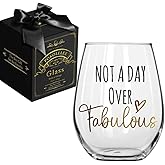 Not A Day Over Fabulous Wine Glass Birthday Gifts for Women, Happy Birthday Gift for Her, Funny Female Mothers Day Wine Glass Gifts for Mom Sister Friends, Christmas Gift for BFF Boss Coworkers Female