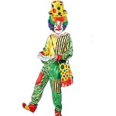 7pcs Clown Costume Set, Jumpsuit with Wig Bag Hat Gloves Glasses Holloween Adult Teens Clown Outfit Party Dress up