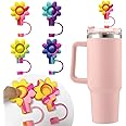 SEMATA 4Pcs Flower Straw Covers Toppers Silicone of Stanley Accessories for Stanley Cups 30&40 Oz Tumbler with Handle Reusable Colorful Straw Caps Tips for Stanley 0.4in Straws Dust-Proof Straw Lids