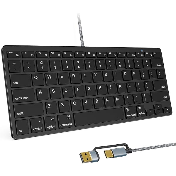 Perixx PERIBOARD-332 Tastiera Mini USB retroilluminata con cavo - Tasti a forbice di tipo X - Retroilluminazione bianca - Nero - QWERTY Spagnolo