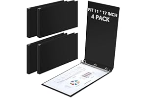Humyoun 4 Pcs 11 x 17 Inch 3 Ring Binders 2 Inch Rings Heavy Duty View Plastic Flexible D Ring Binders Economy Holds 11" x 17" Paper for Artwork Blueprints, Office, Home, Work Places(Black)