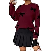 Pinclodly Bow Sweater Women Long Sleeve Crewneck Cute Sweaters Casual Vintage Sweater with Bow Winter Oversized Sweaters
