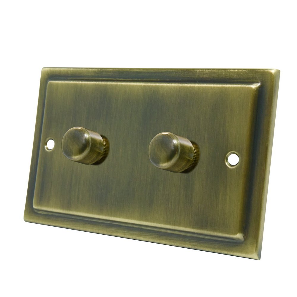 AET VAB2GDIM10 Victorian Antique Brass 1000W-10 Amp Double 2-Gang 2 Way 1000W Light Dimmer Switch, 1000 W, 240 V