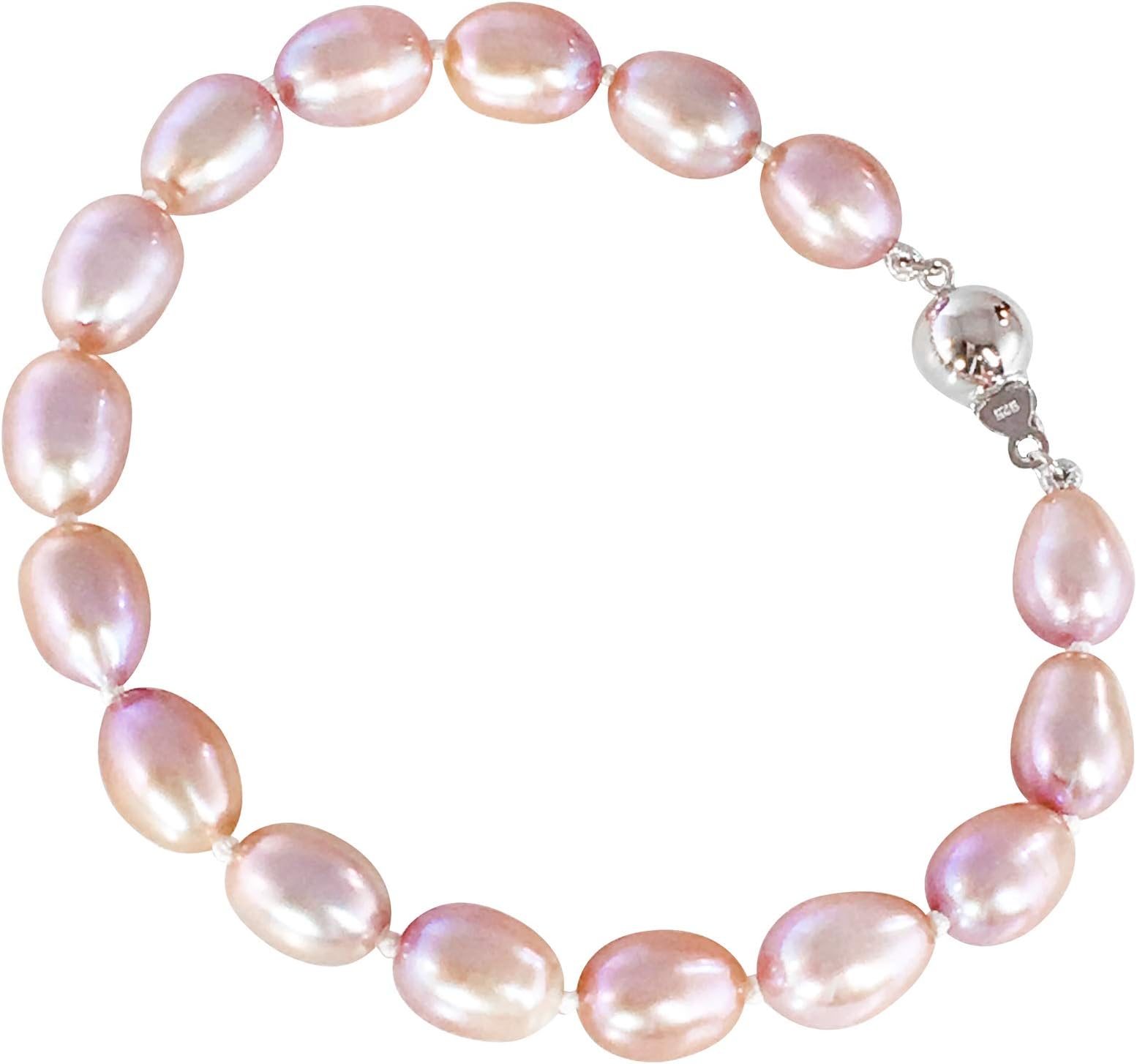 HinsonGayle AAA 8-8.5mm Oval Freshwater Cultured Pearl Bracelet 7.5 inch-Sterling Silver Various Colors