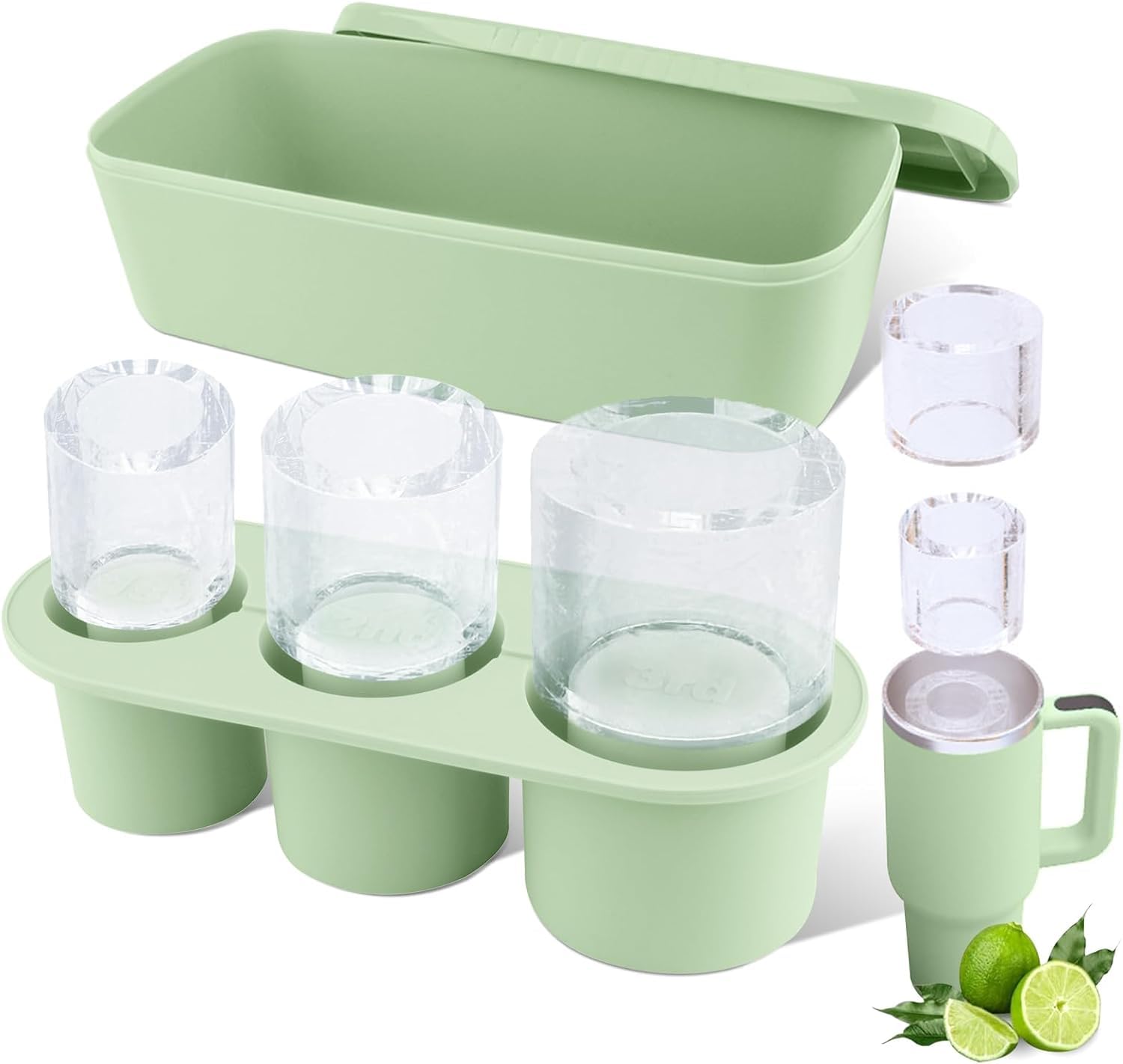 Photo 1 of Tcamp Ice Mold for Stanley Cup 30-40 oz Tumbler Cup Ice Mold, Silicone Ice Cube Tray With Lid and Bin for Chilling Cocktails, Whiskey, Drinks, Coffee, Easy Fill and Release Ice Maker (Green)