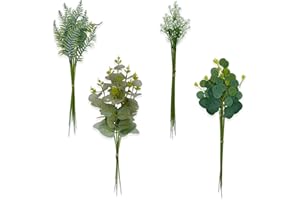 40Pcs 4 Kinds Mixed Artificial Eucalyptus Stems,Mixed Greenery Stems Faux Plants and Flowers Artificial Greenery for Floral A