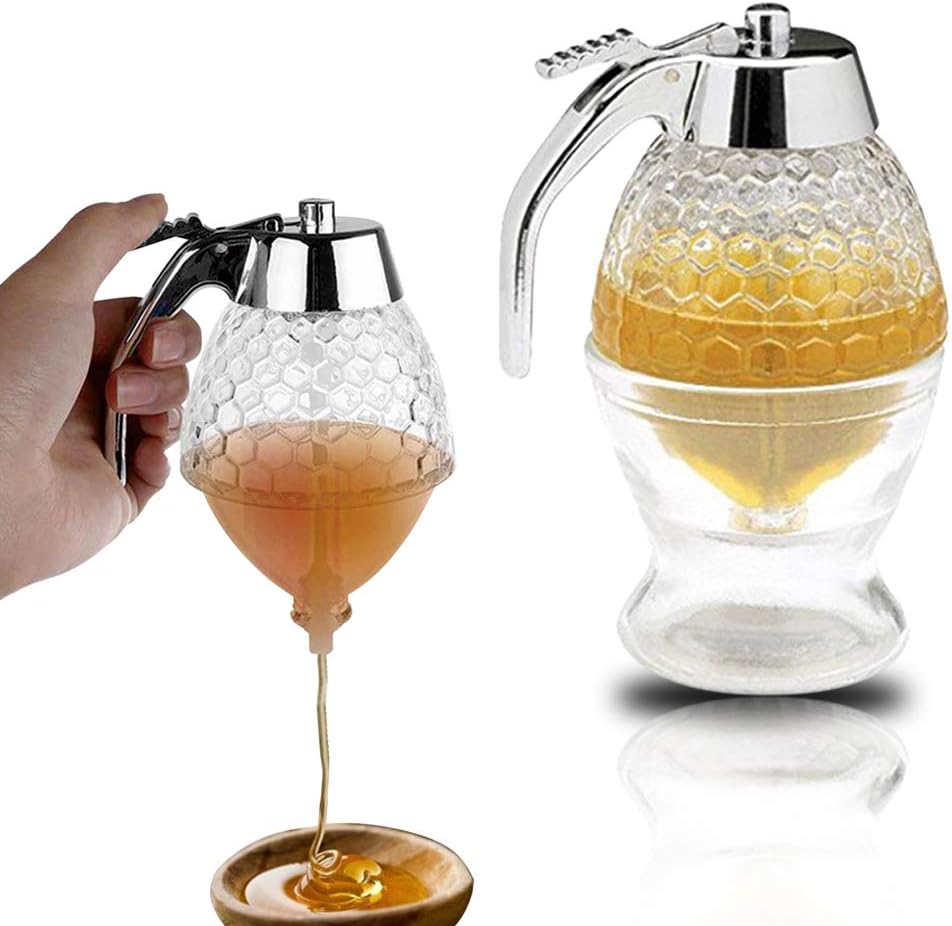 COOAK Honey and Syrup Dispenser Acrylic Storage Pot(Not Glass) Shatter Proof Hive Kitchen Holder Container