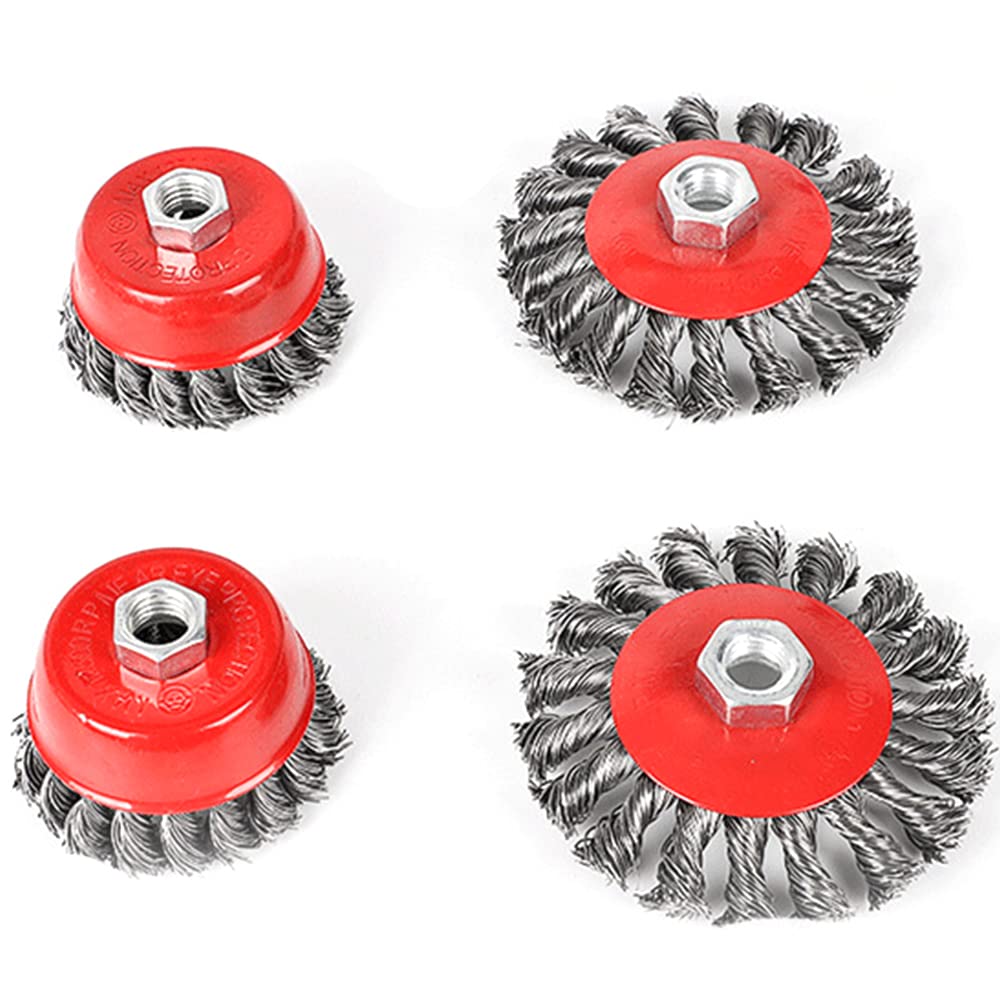 CENPEK 4 Pcs Twist Knot Semi Flat Wire Wheel Cup Brush Set Kit to Fit 115mm Angle Grinder