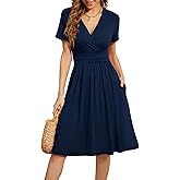 WEACZZY Women's Summer Short Sleeve Casual Dresses V-Neck Floral Party Dress with Pockets