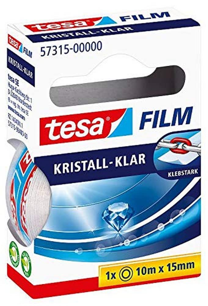 Tesa film crystal-clear, 10m X 15mm, 1 roll in the hanging folding box
