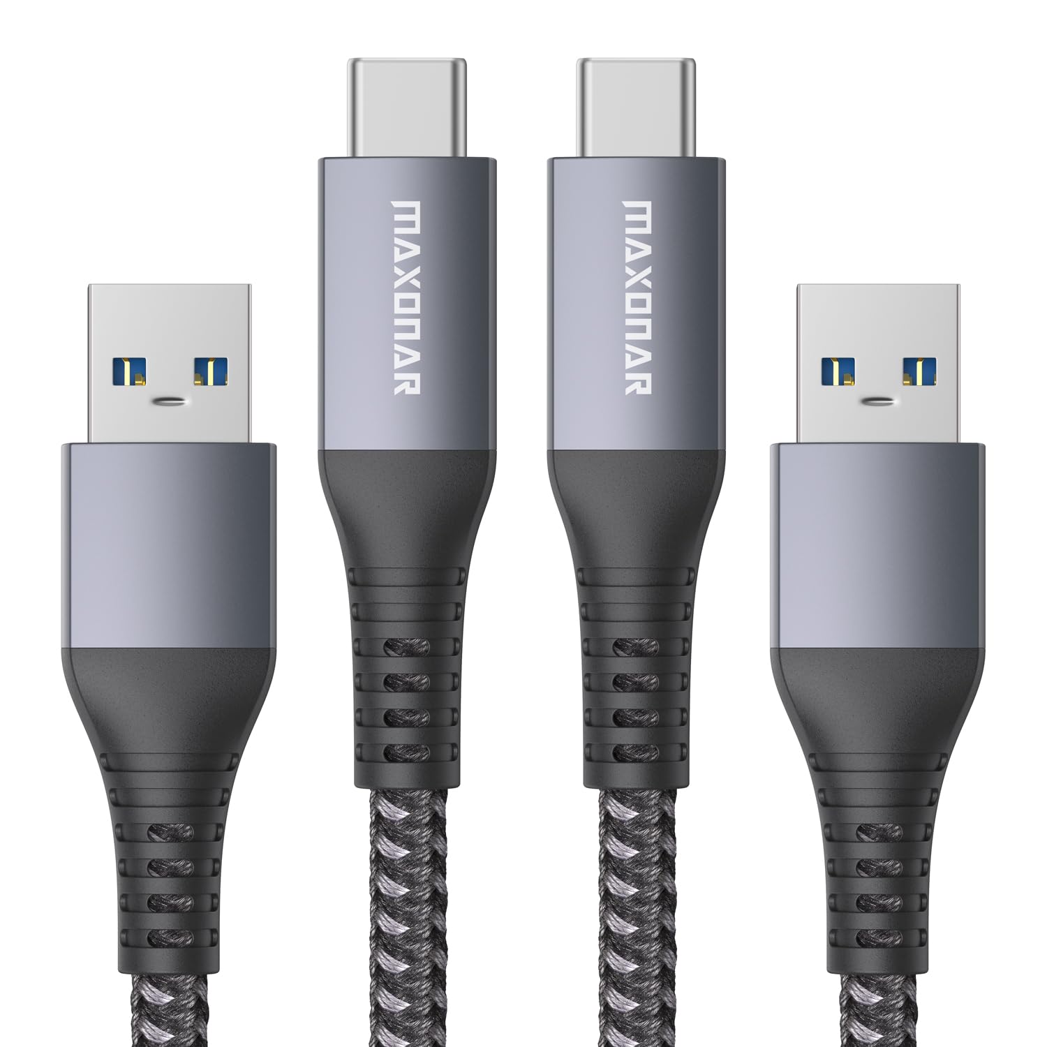 Maxonar 2Pack USB C Charger Cable 10Gbps Data USB A Android Auto Cable QC3.0 3.1A Type C Fast Charging Data Transfer USB3.2 Gen2 for Samsung Note20 Galaxy S24/S23/S22/S21 PS5 Z Flip5 Pixel 9 3M/10ft