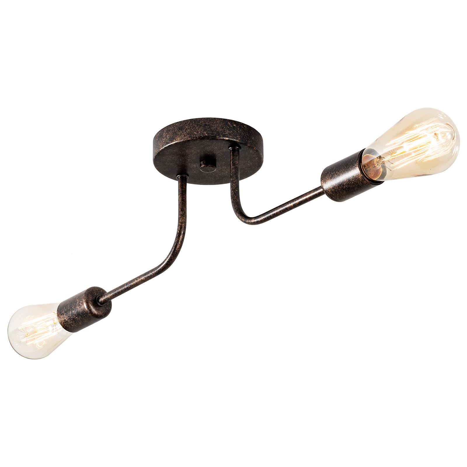 Plfann Industrial Semi Flush Mount Ceiling 2 Light with Adjustable Metal Branched Vintage Ceiling Light E27 Holder （Bronze）(Bulb NOT Included)