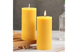 GINITIRI Beeswax Pillar Candles Set of 2,70 Hours Long Burning,100% Natural Beeswax Candles for Emergency,Pure Bees Wax for Home, Beeswax Candles Bulk for Relax, Smokeless & Dripless