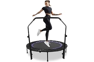 Kikihuose 48" Foldable Mini Trampoline, Indoor Outdoor Fitness Trampoline for Adults Indoor/Garden Workout, Exercise Rebounder with Adjustable Foam Handle, Max Load 440lbs
