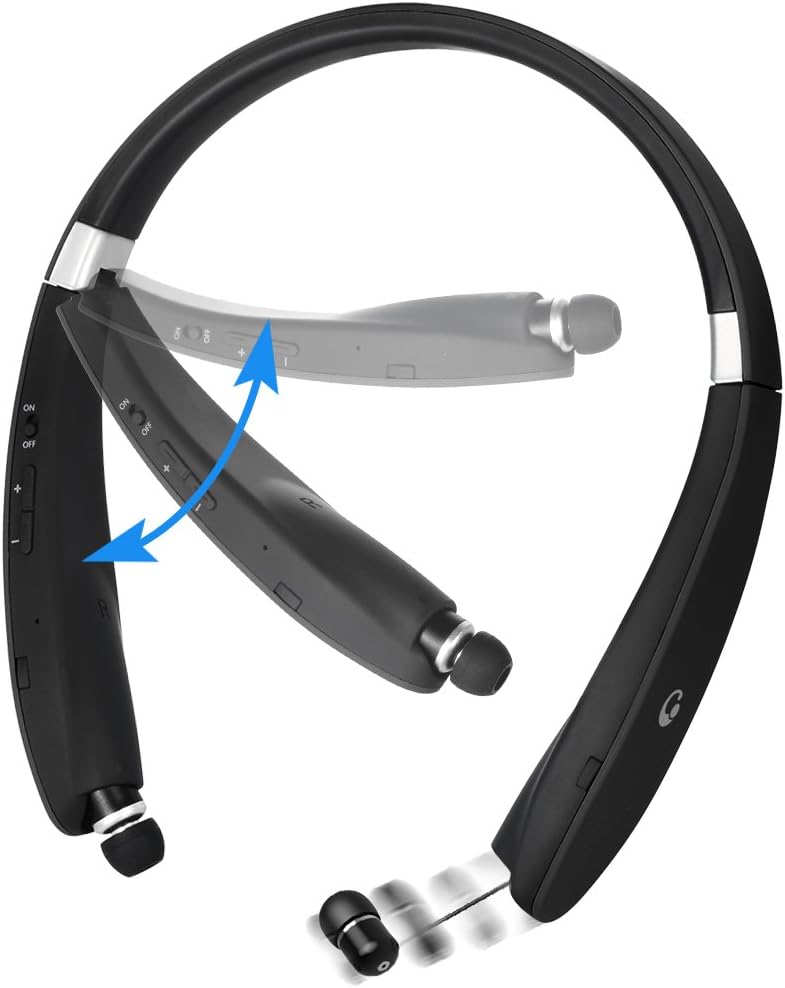 Bluetooth Headset, Bluetooth 4.1 Wireless Stereo Headphones Earphones Neckband with Retractable and Foldable Design Style Earbuds with Mic for IOS and Android Cell Phones