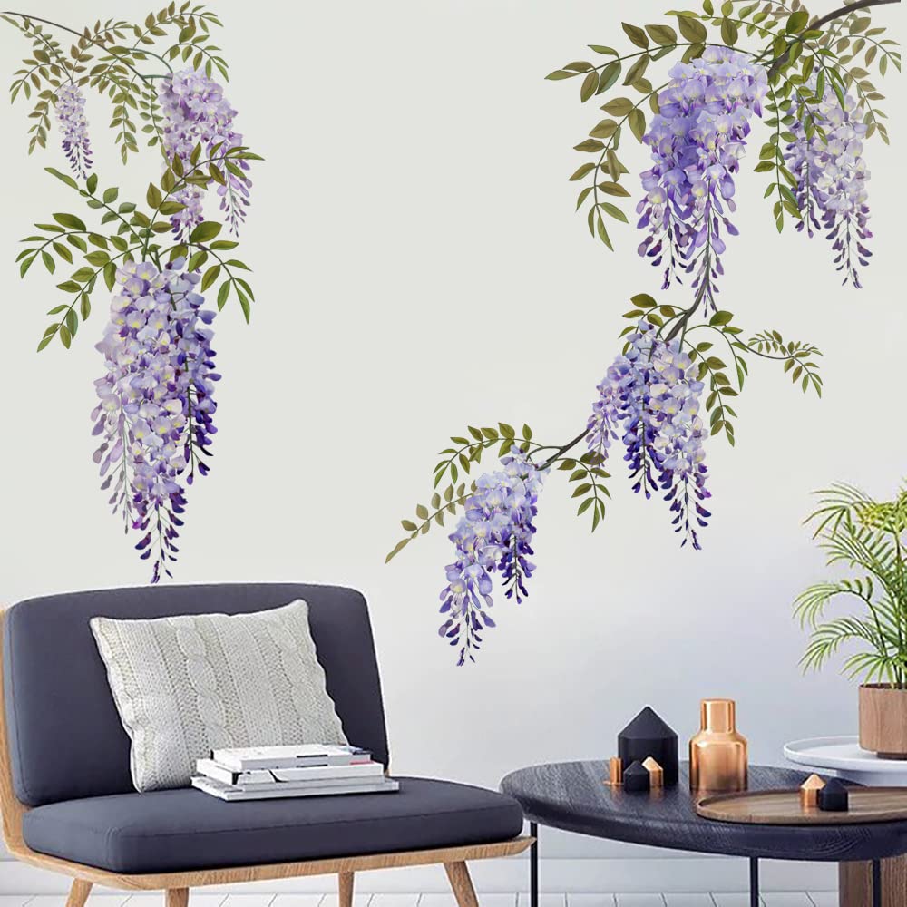 Runtoo Wisteria Floral Purple Flower Wall Stickers Wall Sticker Living Room Bedroom Baby Girl Room