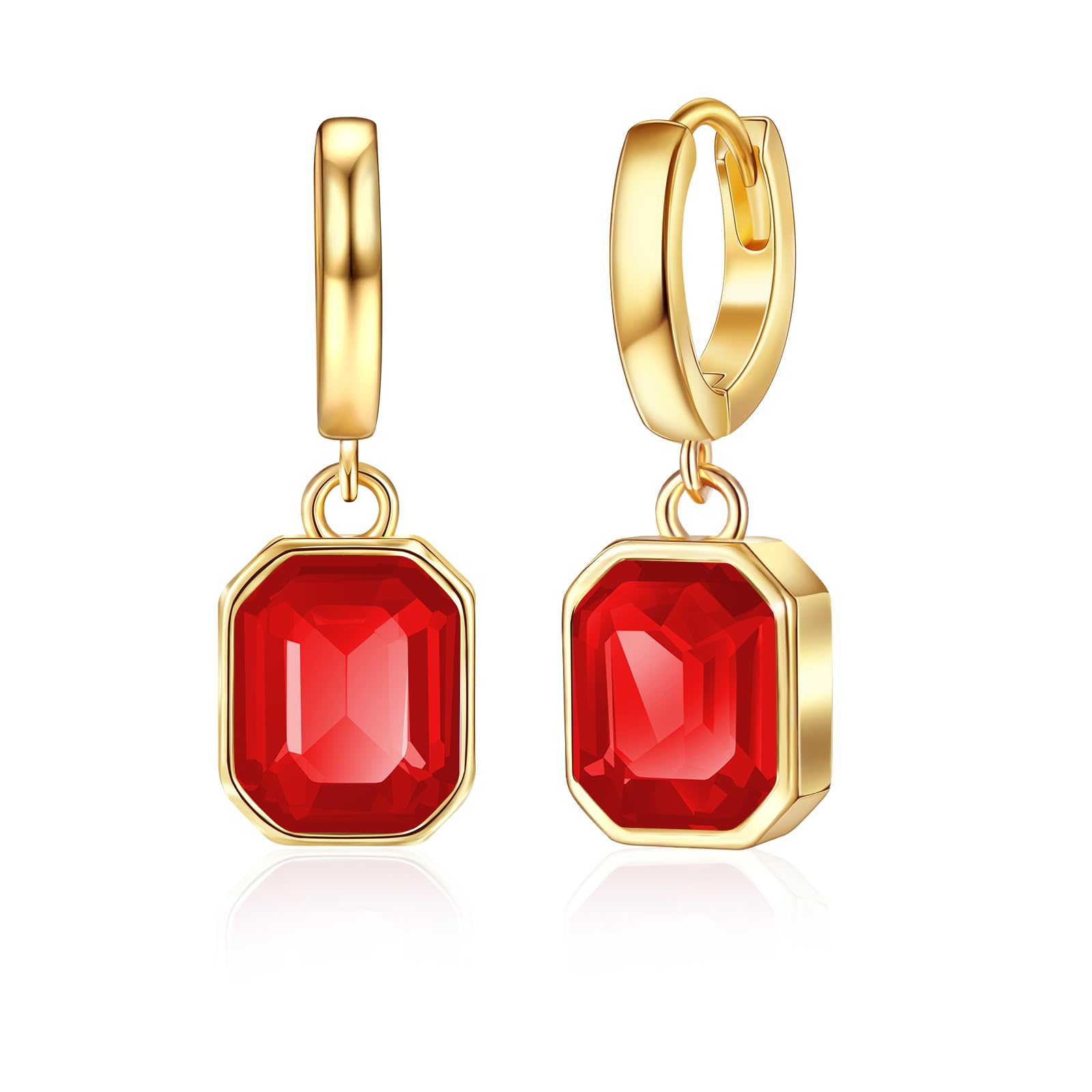 Mesovor Crystal Gold Earrings for Women, 14K Gold Plated Hypoallergenic Huggie Hoop Earrings Jewellery Gifts for Family Mother Sister Wife(Red)