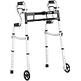 Delog Narrow Folding Walker for Seniors, 3 in 1 Folding Walker with 5” Front Wheels Width Adjustable Compact Standard Walker Support Up to 350lbs